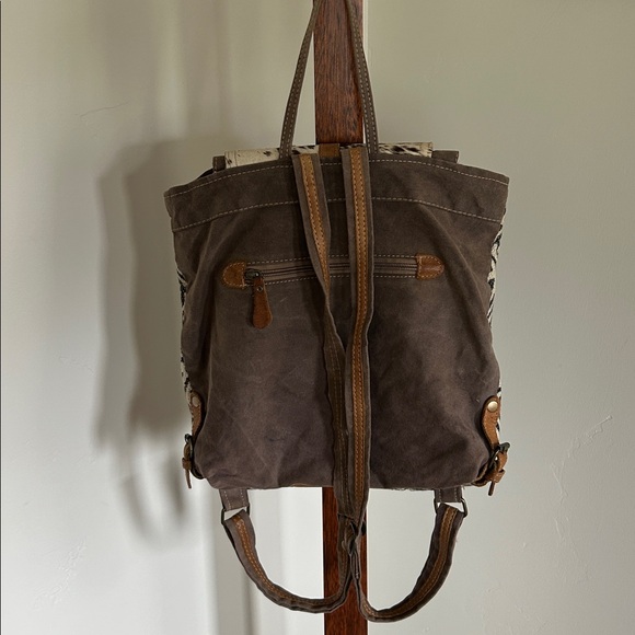 Myra Bag Oriental Cowhide and Upcycled Canvas Backpack - Picture 2 of 9